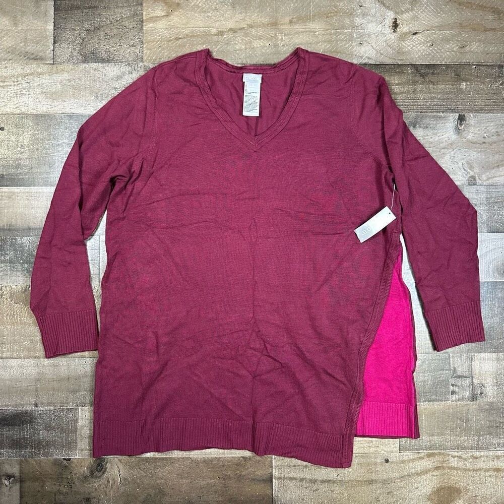 Chicos sweater womens size 3 XL assymetrical tunic deep chianti NWT